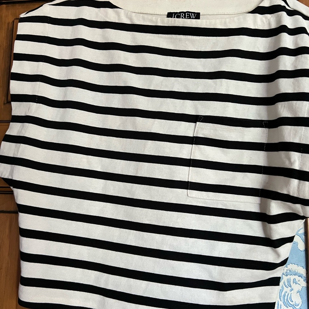 J. Crew Black and White Striped Short Sleeve Top
